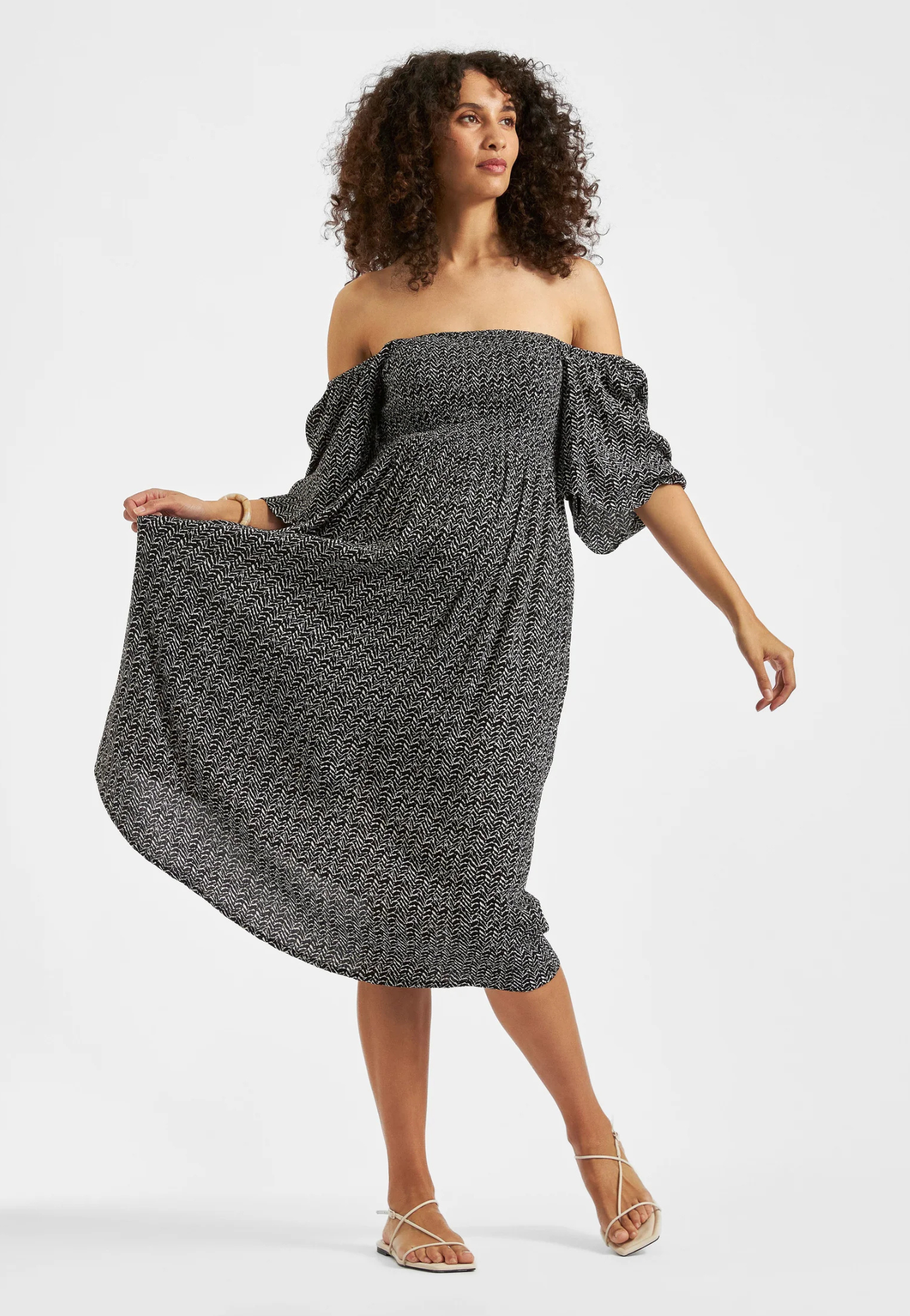 Emmy Black and Natural Shirred Maternity Dress