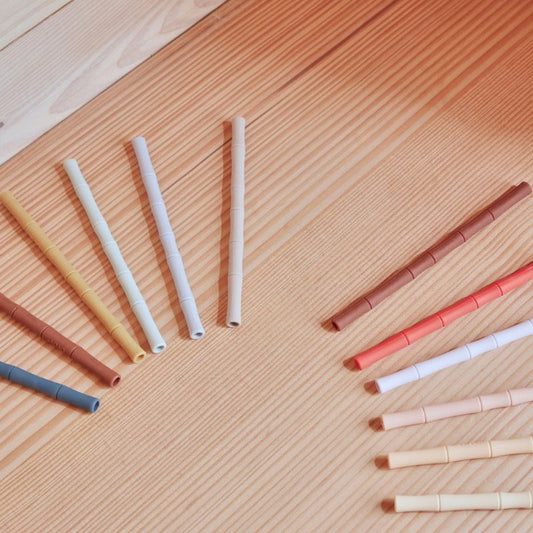 Bamboo Silicone Straw - Pack of 6 - Cold colors