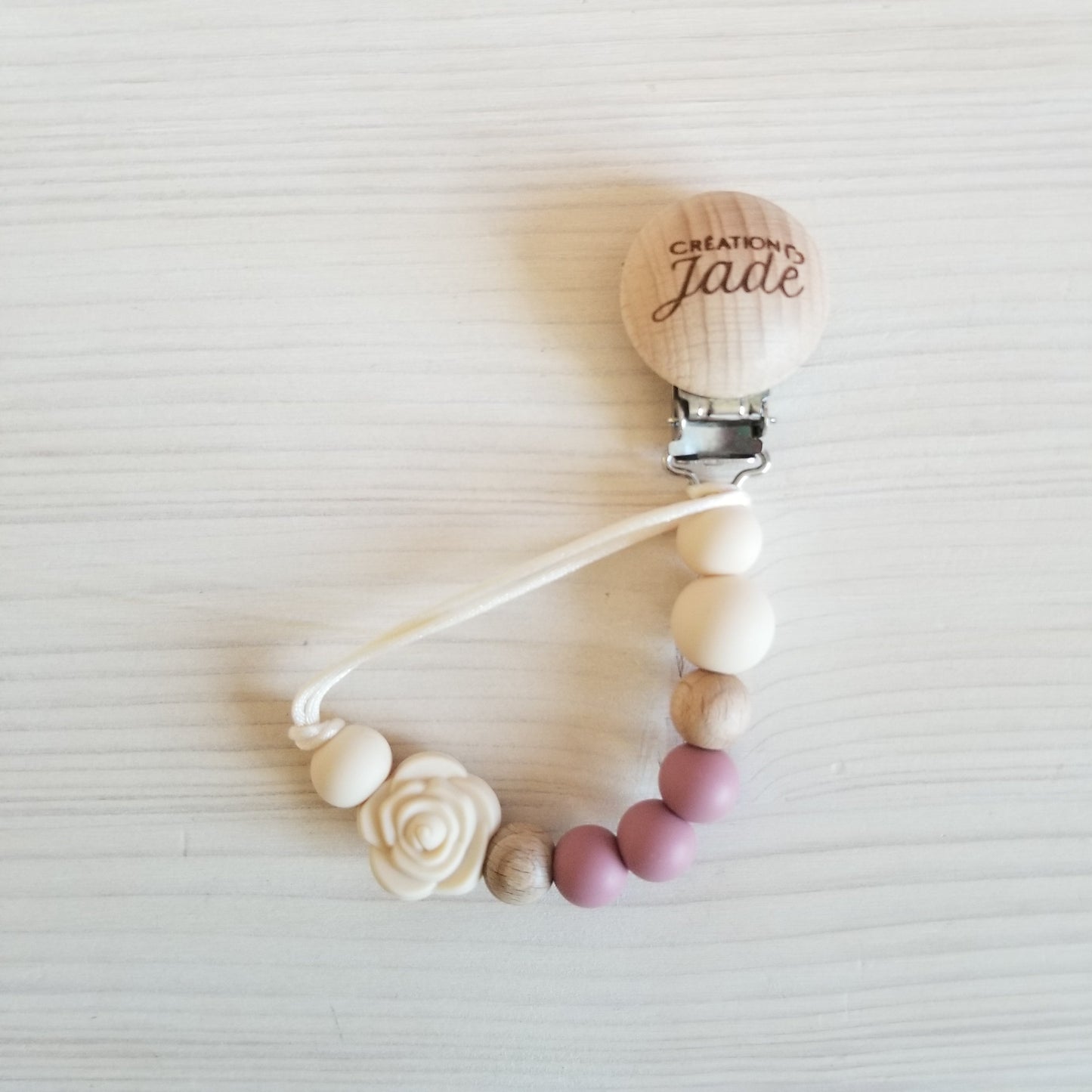 Attache-suce Bois - Fleur - Rose profond et crème