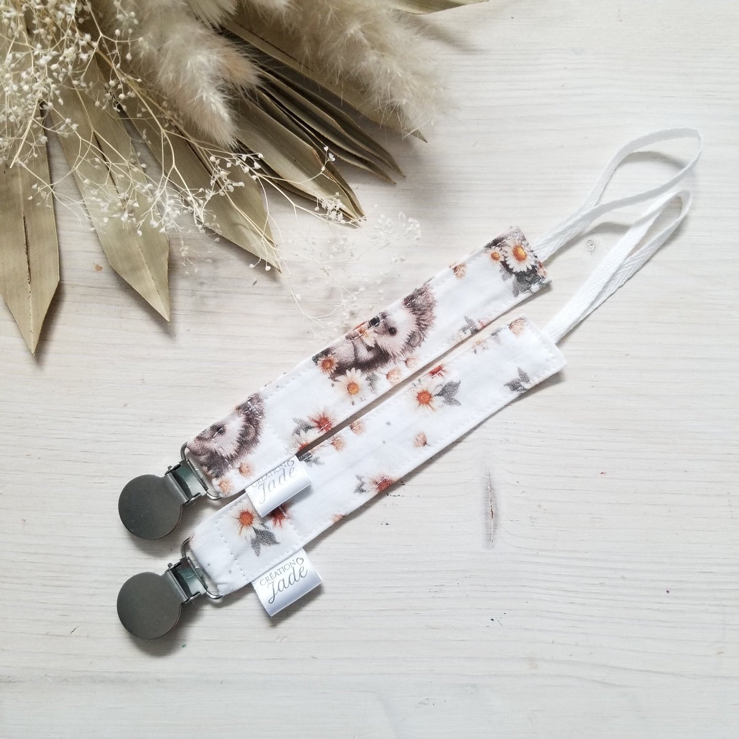 Nouveauté - Attache-suce Tissu - clip Inox - Hérisson