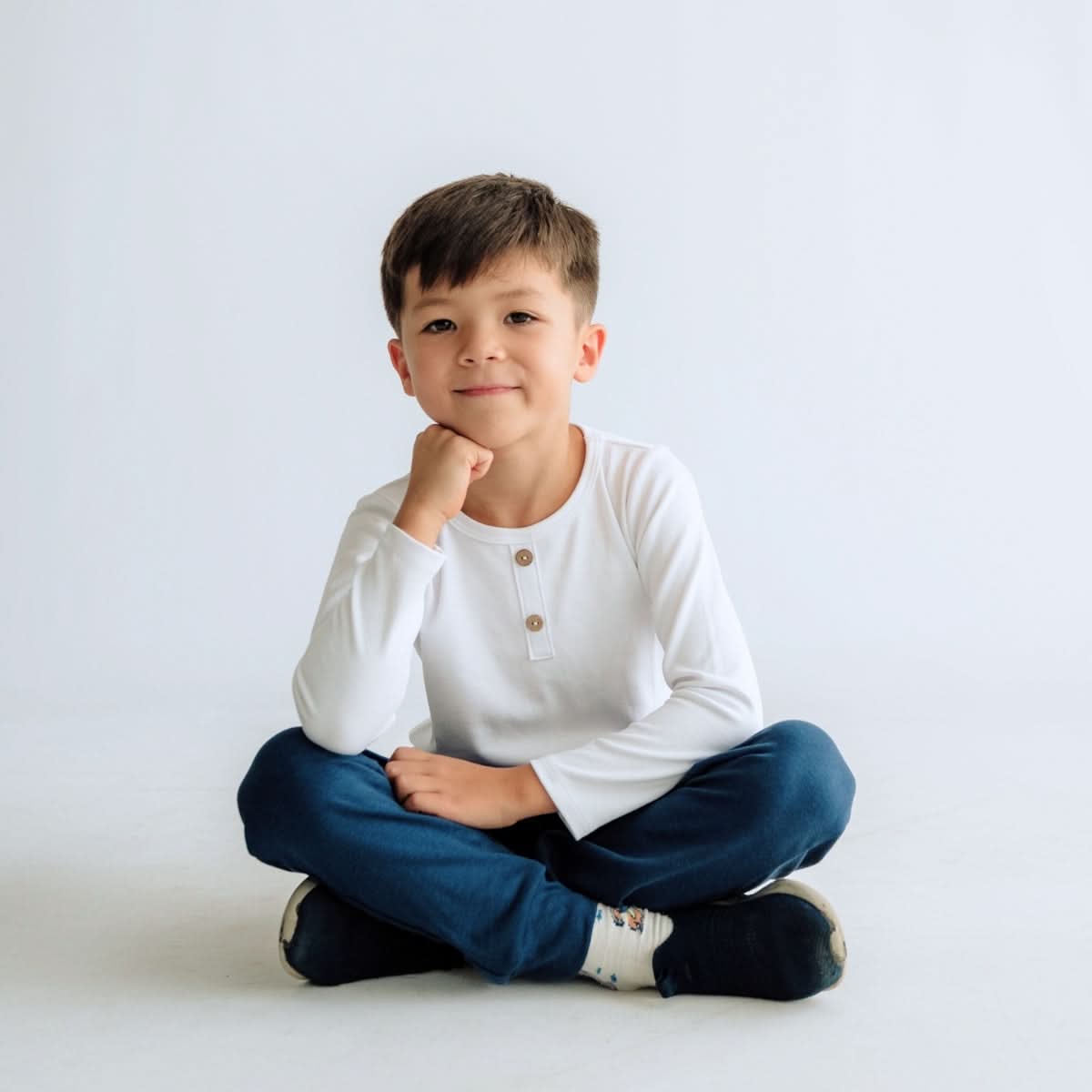 T-shirt Henley à manches longues en bambou pour enfant | Marine