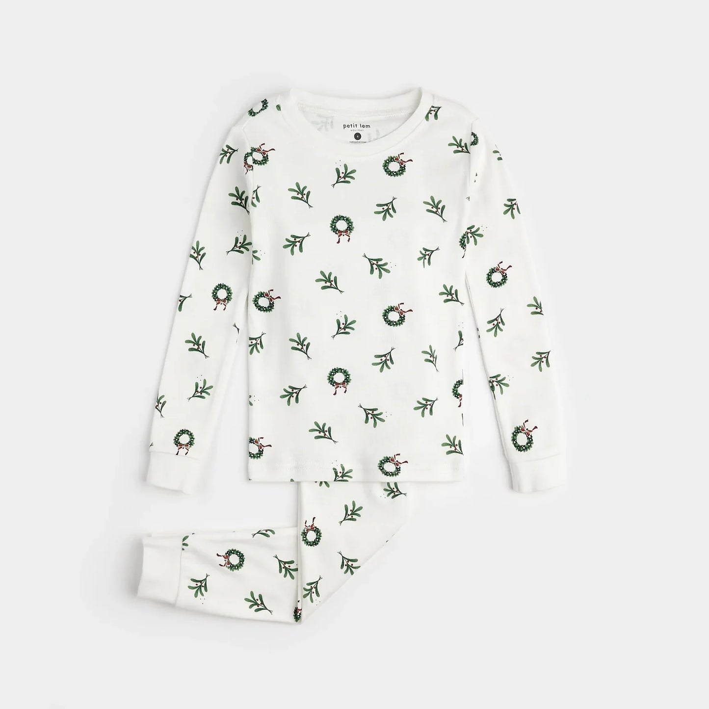Wreaths Print on Off-White PJ Set | Petit Lem