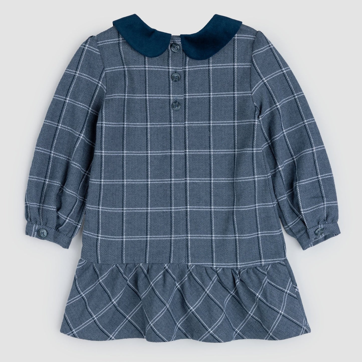 Robe col claudine en tweed à carreaux bleu marine | Miles The Label