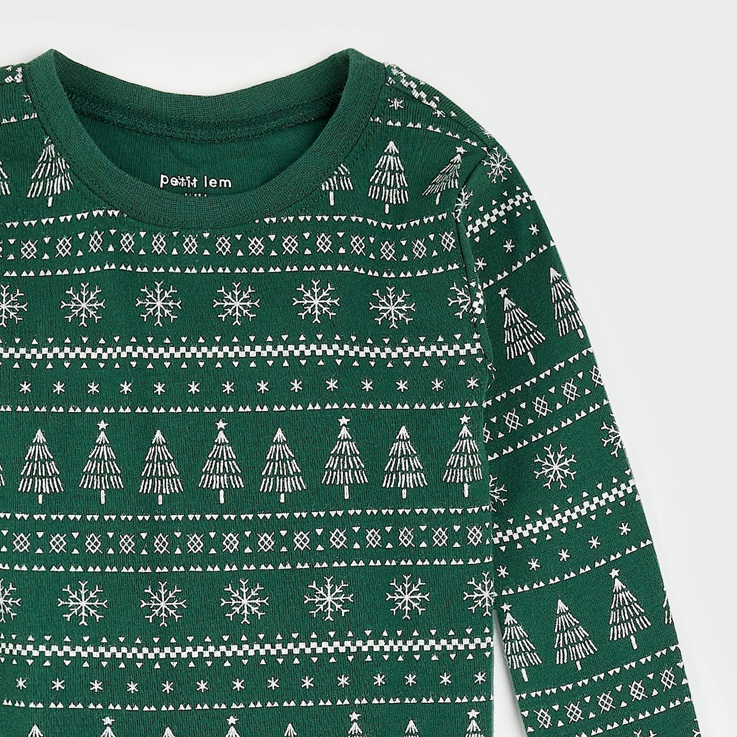 Ensemble de pyjama imprimé Fair Isle Festif Firs sur vert sapin | Petit Lem