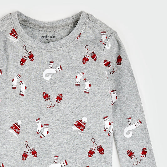 Mitts and Pieces Print on Heather Grey PJ Set | Petit Lem