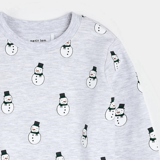 Merry Snowmen on Light Grey Fleece Sweatshirt | Petit Lem
