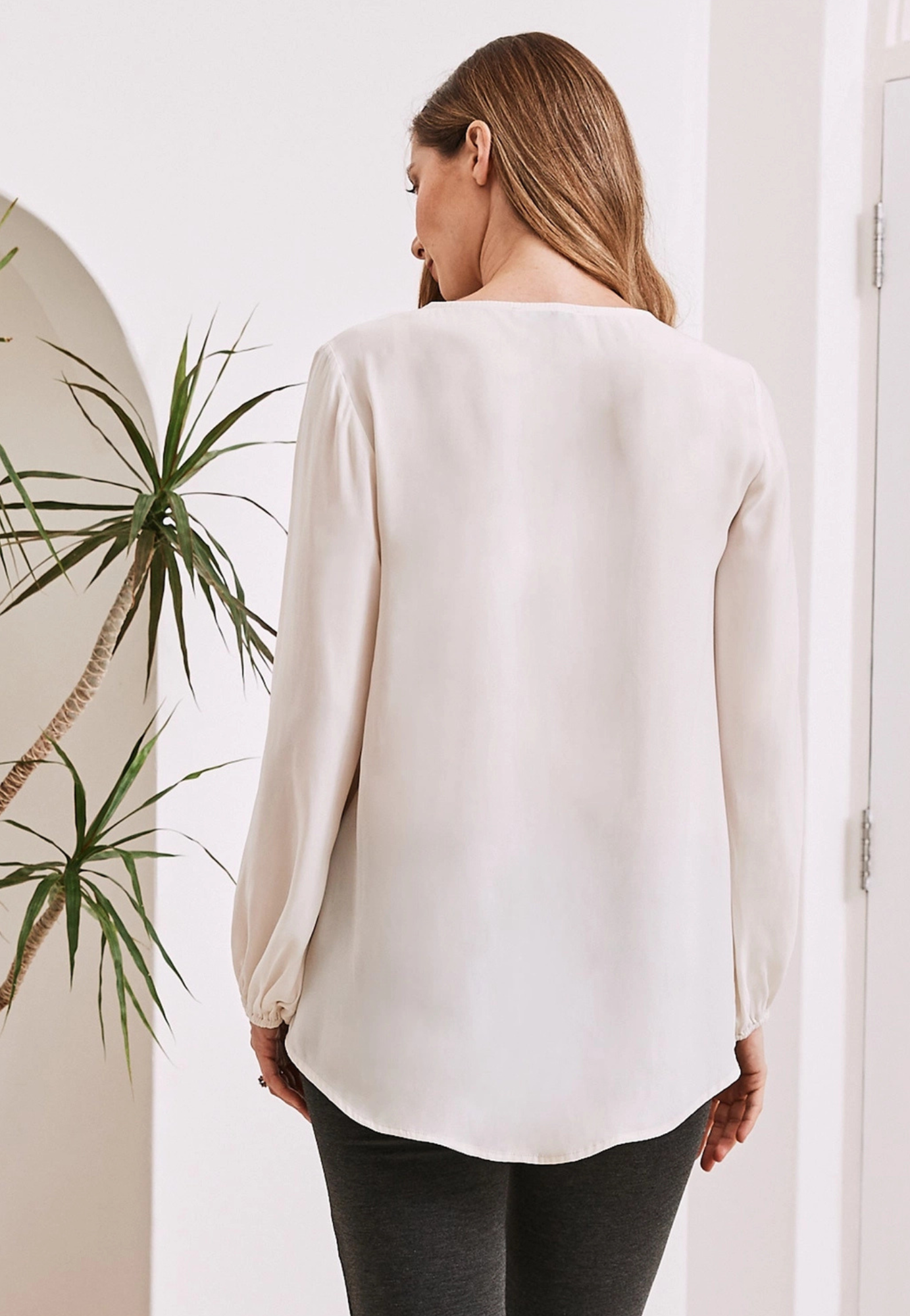Louise Off-White V-Neck Maternity Work Blouse