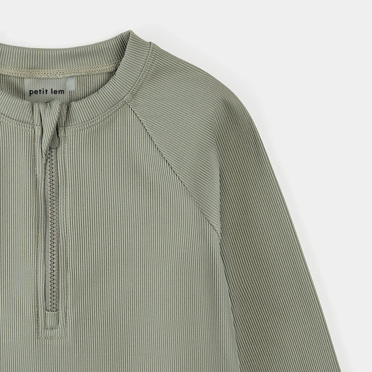 Ribbed Half Zip Rashguard | Green | Petit Lem