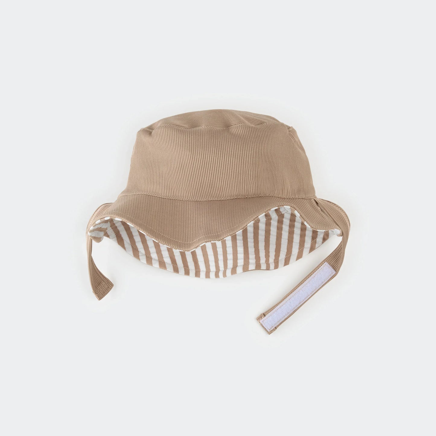 Reversible Sun Hat | Taupe Stripe Seersucker | Petit Lem
