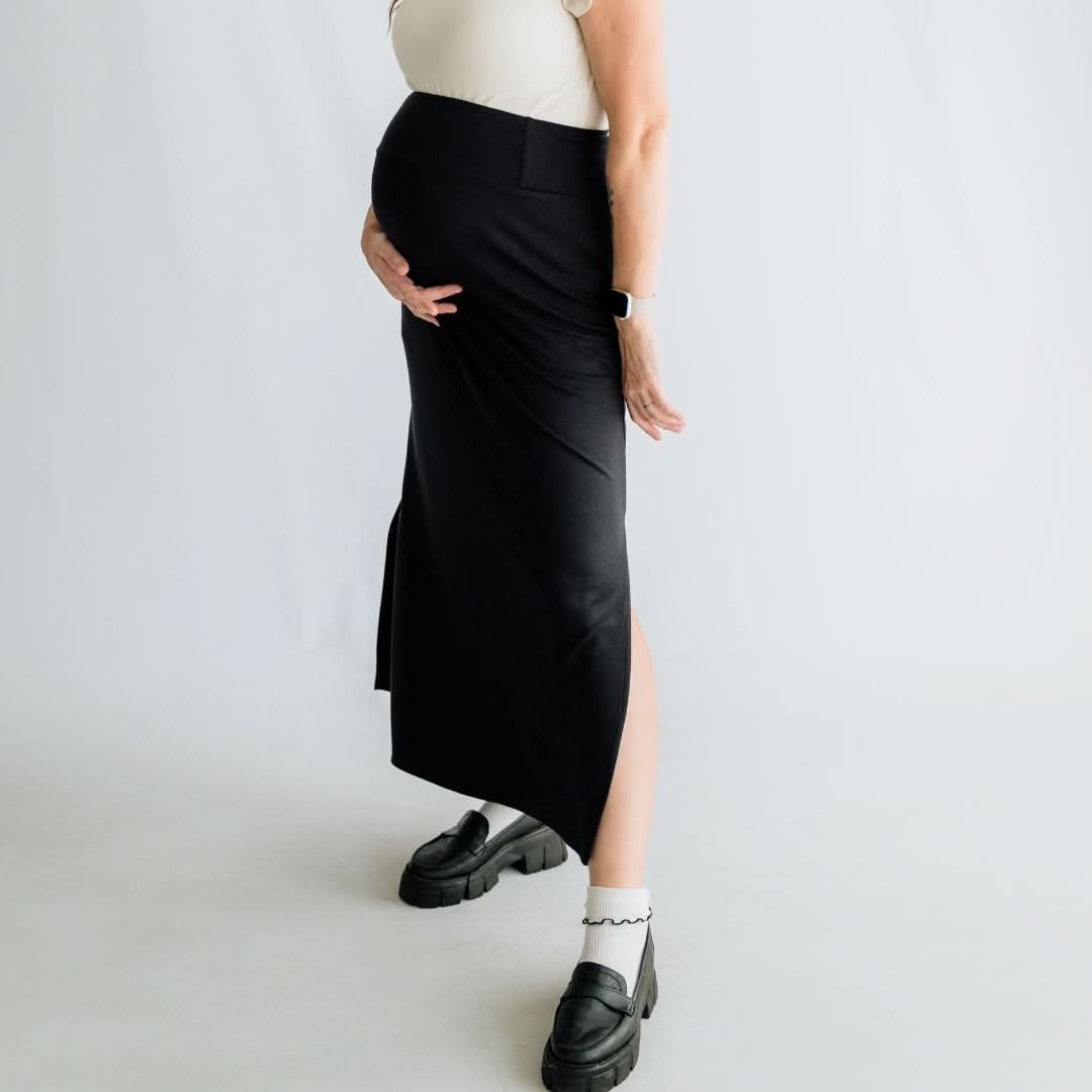Jupe longue fendue en bambou pour femme | Sauge