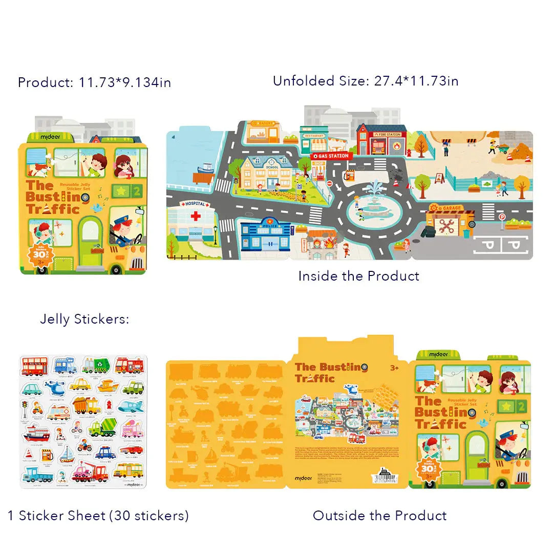 Reusable Jelly Sticker Set - The Bustling Traffic