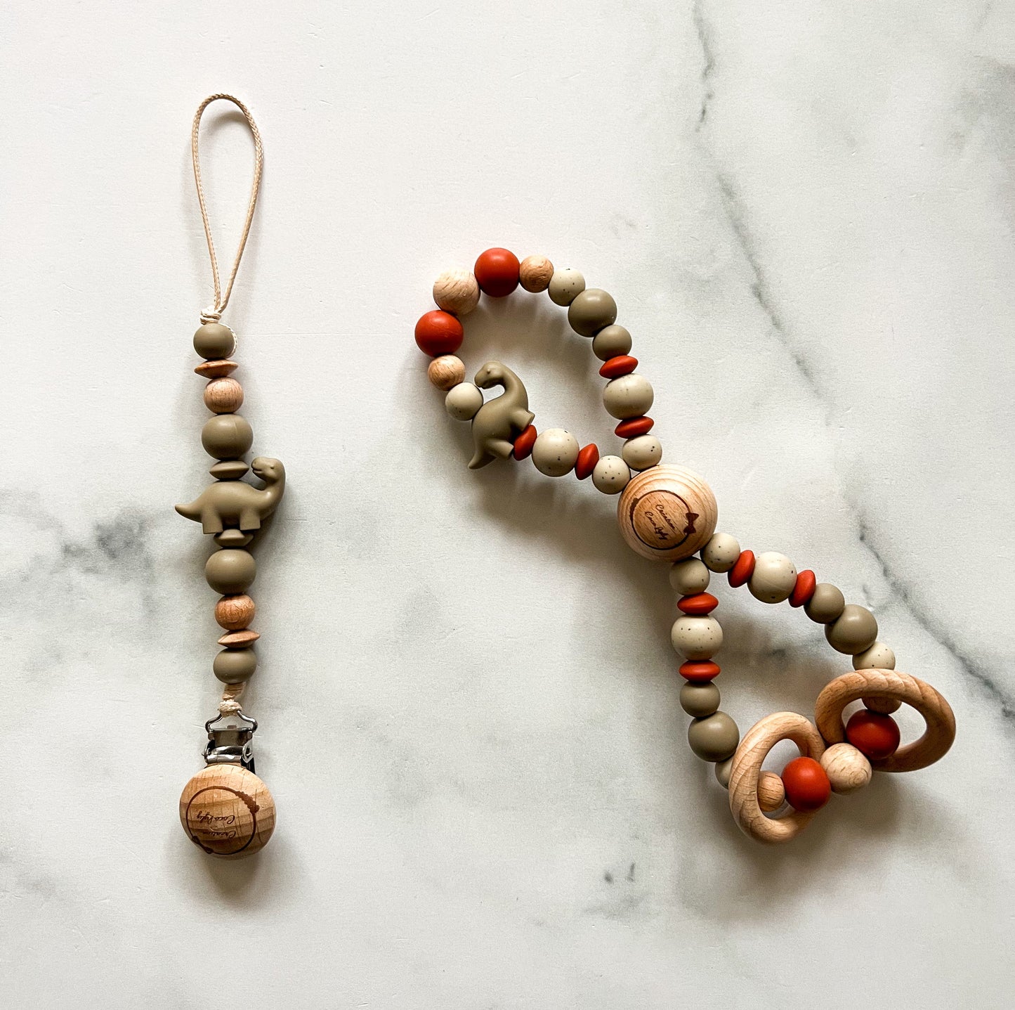 Pacifier Clip & Infinity Rattle Duo - Dino (see description)