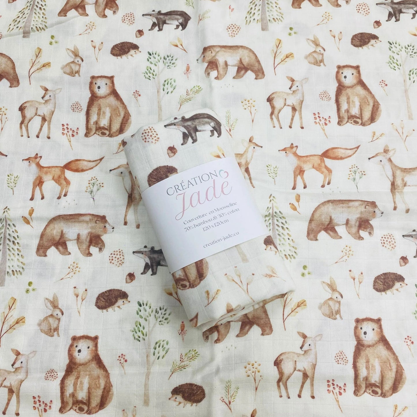 Muslin Creation Jade - bamboo & cotton - Bear and forest animals