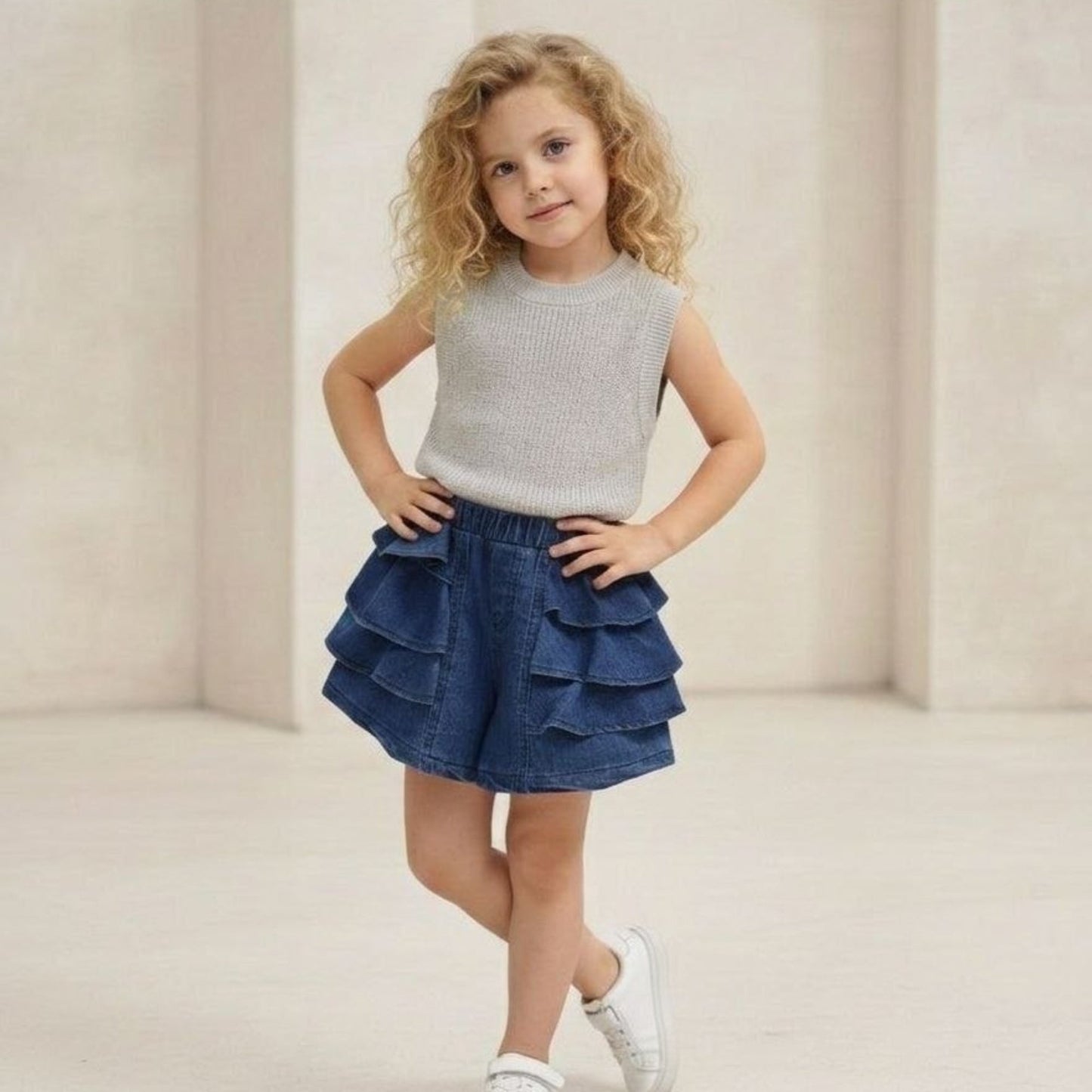 Ensemble jupe à volants en jean pour filles