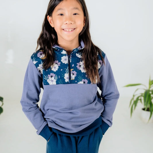 Youth Bamboo Fleece Half-Zip | Dusty Lilac With Celestial Floral