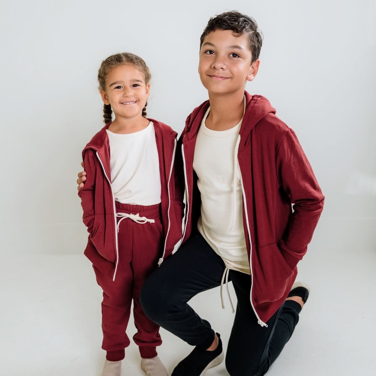 Sweat à capuche zippé en molleton de bambou pour enfants | Terre cuite