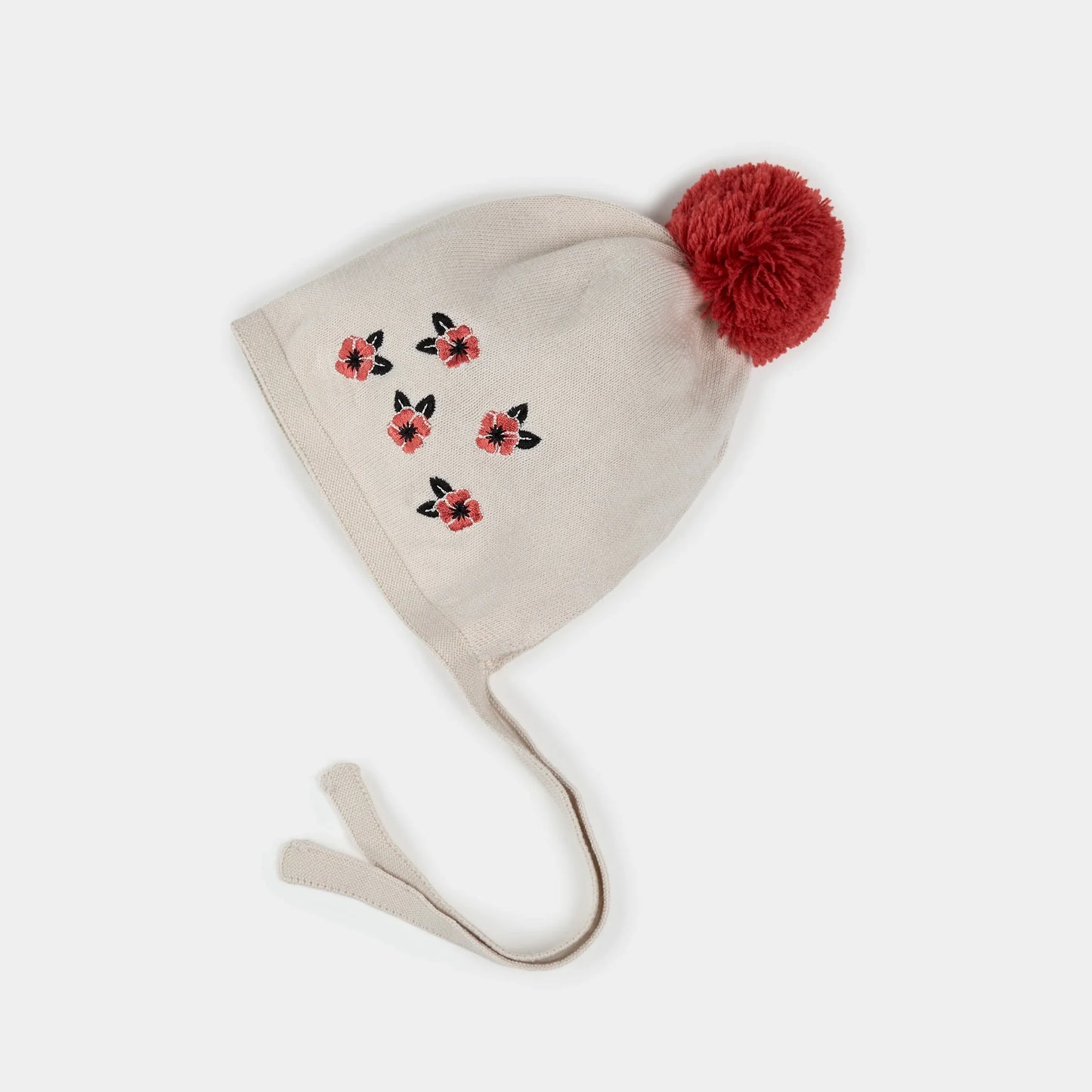 Bonnet tricoté | Imprimé coquelicots sur beige | Petit Lem