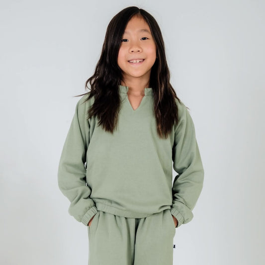Youth Bamboo Fleece Collared Pullover | Sage