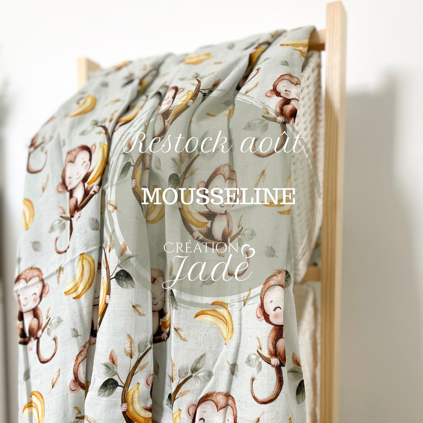 Mousseline Création Jade - bambou et coton - Singe