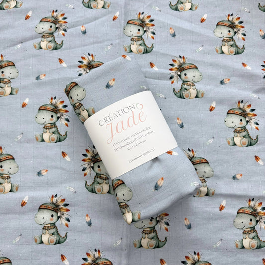 70% Bamboo Muslin - Boho Dinosaur