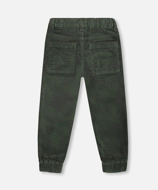 Pantalon de jogging en velours côtelé extensible | Vert foncé | Deux Par Deux