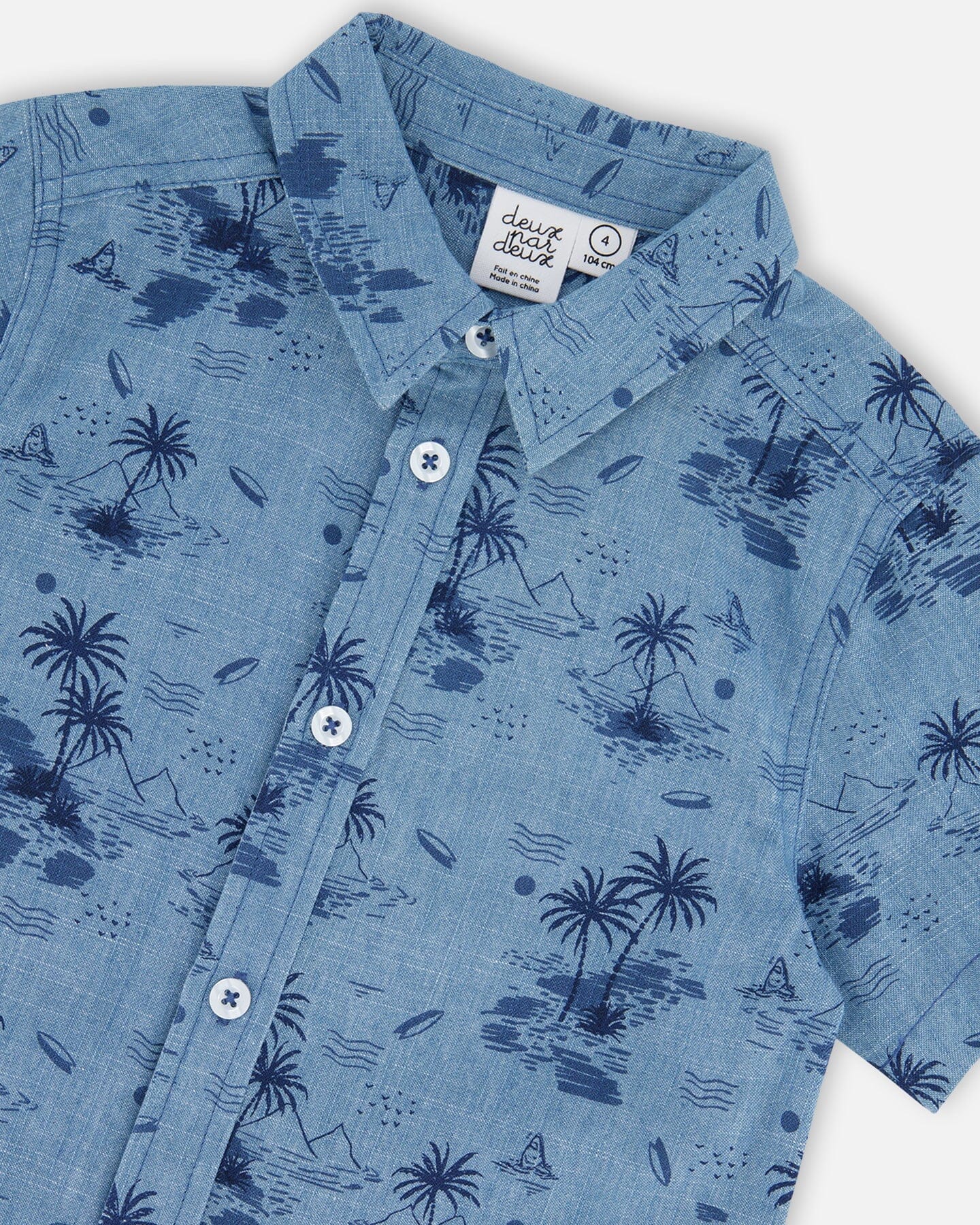 Printed Chambray Short Sleeve Shirt Pale Blue And Navy