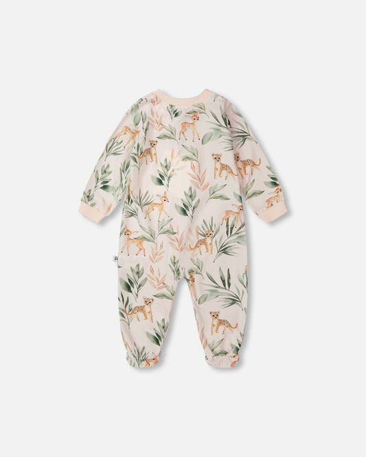 Organic Cotton Jersey One-Piece Pyjama Peach Deer Print