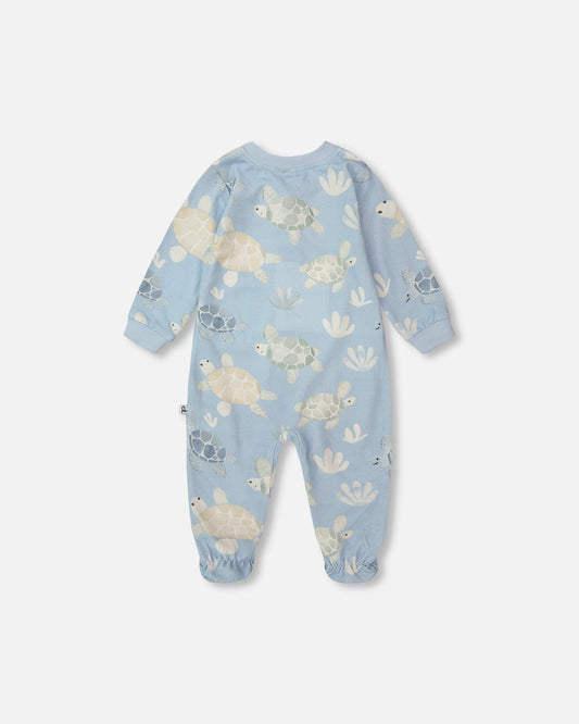 Organic Cotton Jersey One-Piece Pyjama Blue Turtle Print