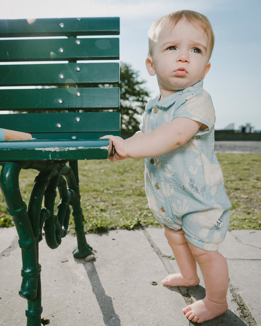 Muslin Romper Blue Turtle Print