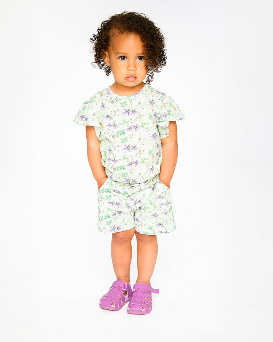 Jersey T-Shirt Green Printed Flowers