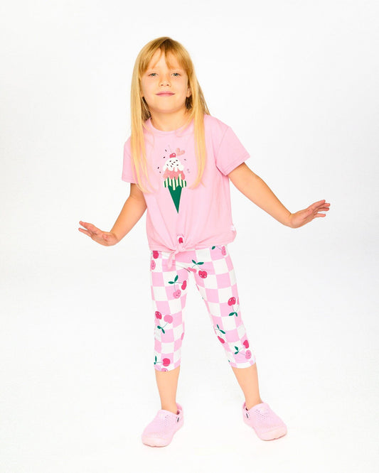 Organic Cotton Jersey T-Shirt With Tie At Waist Pink