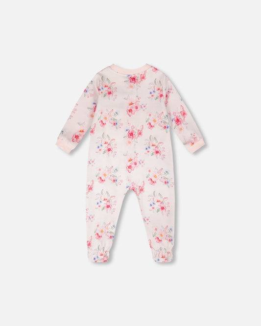 Organic Cotton Baby One-Piece Pyjama Pink Flower Print