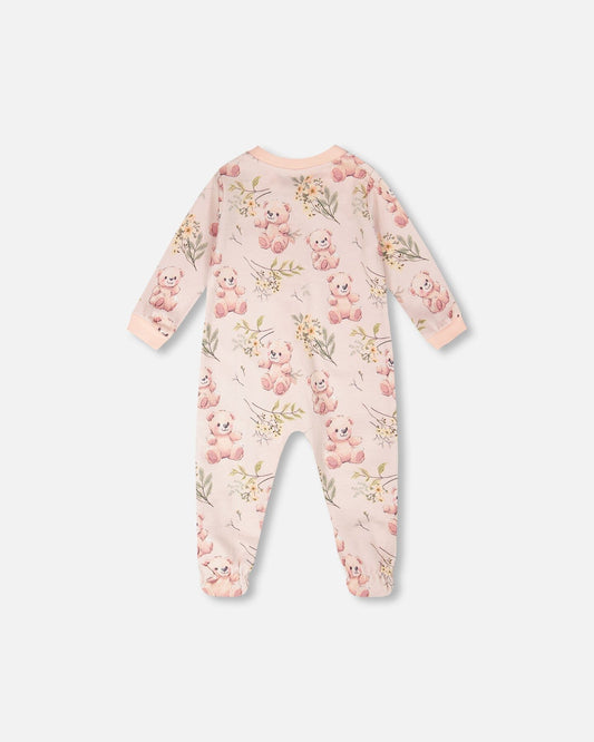 Organic Cotton Baby One-Piece Pyjama Pale Pink Bear Print