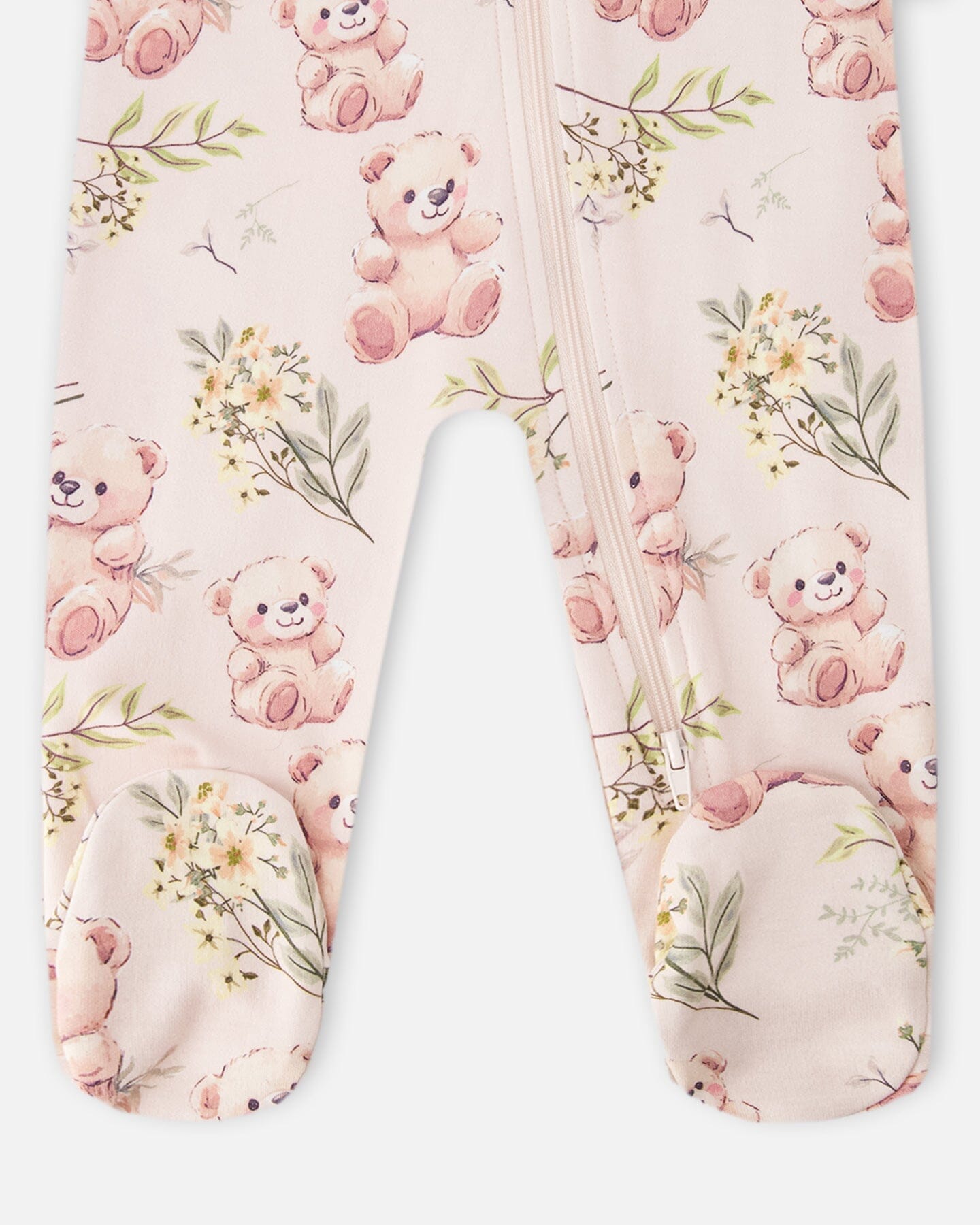 Organic Cotton Baby One-Piece Pyjama Pale Pink Bear Print