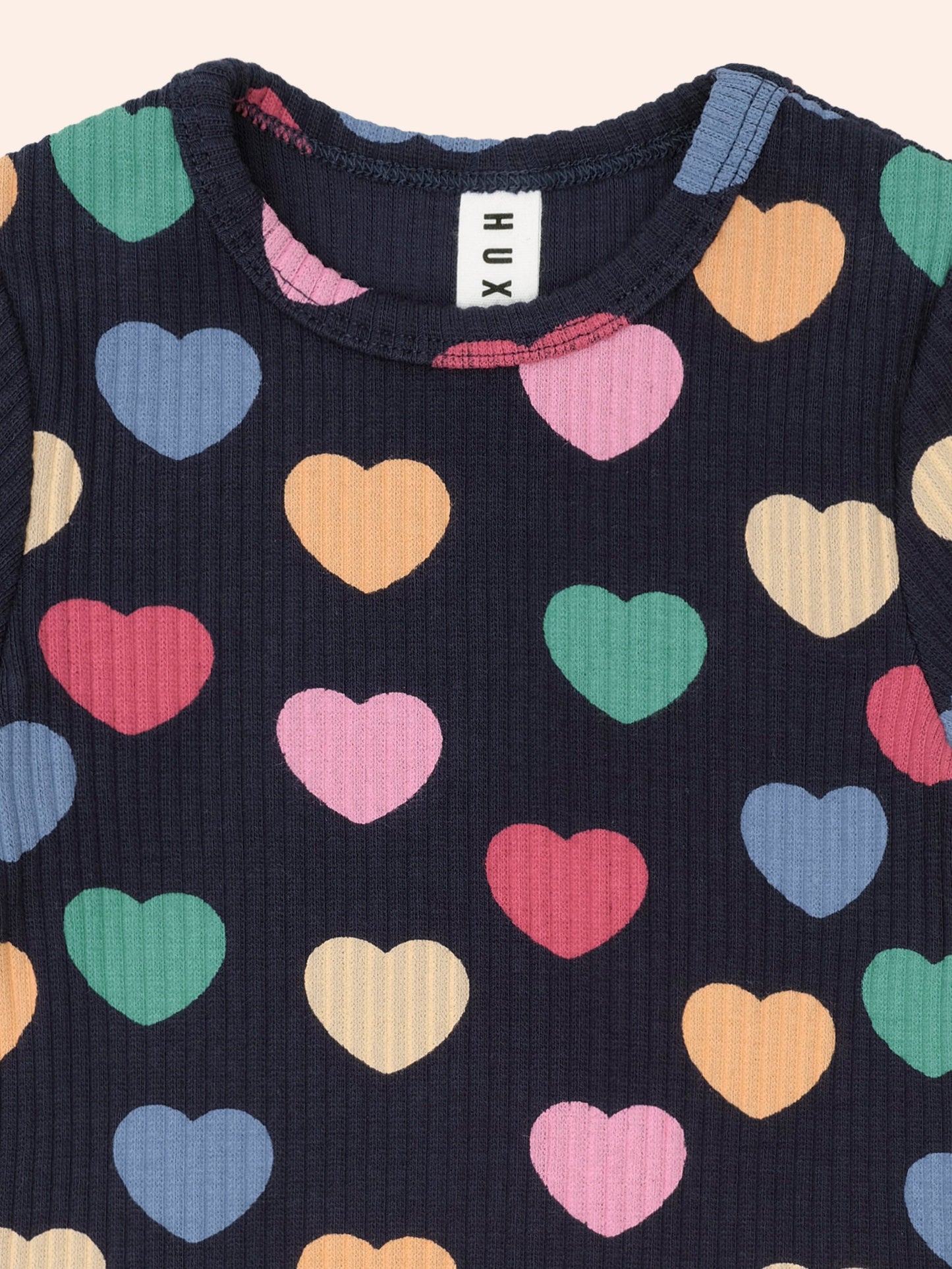 T-shirt côtelé multi cœurs | Marine | Huxbaby