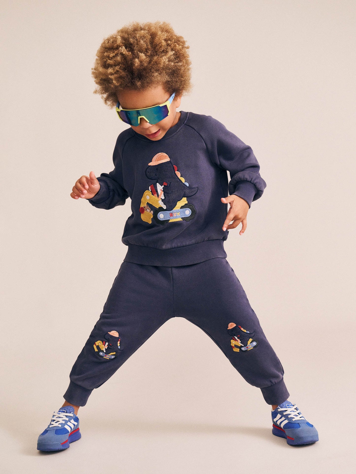 Sweat-shirt Dino Artisan | Bleu Marine Délavé | Huxbaby