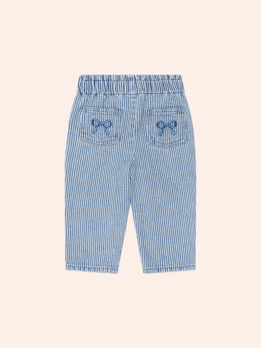 Vintage Bow Paperbag Denim Pants | Blue stripe | Huxbaby