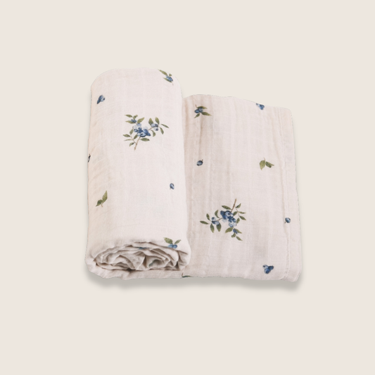Organic Cotton Muslin Swaddle Blanket - Blueberry