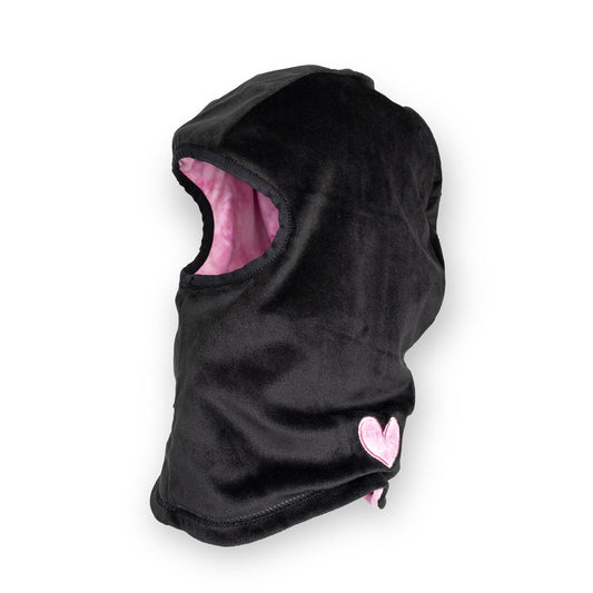 Cagoule réversible micropolaire noire cœur pivoine rose