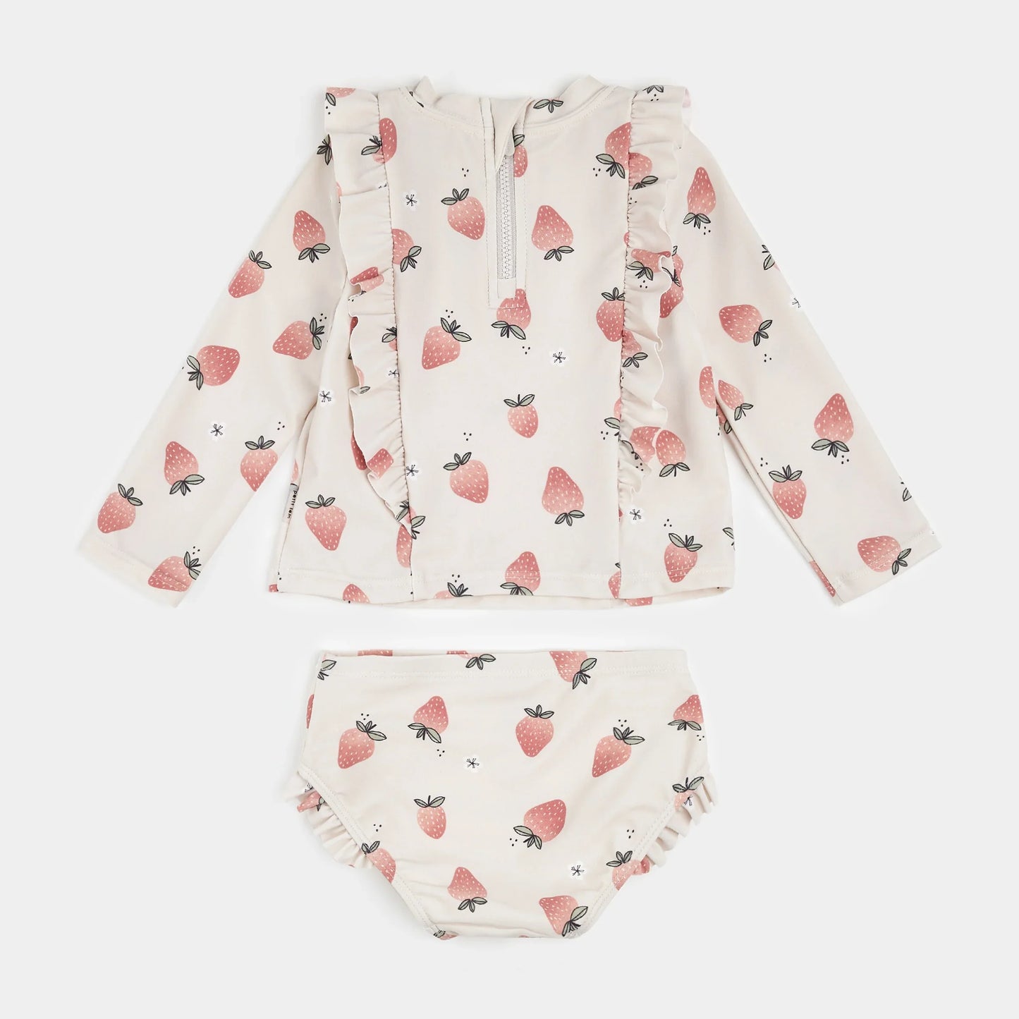 Ensemble anti-UV à manches longues motifs fraises sur crème | Petit Lem
