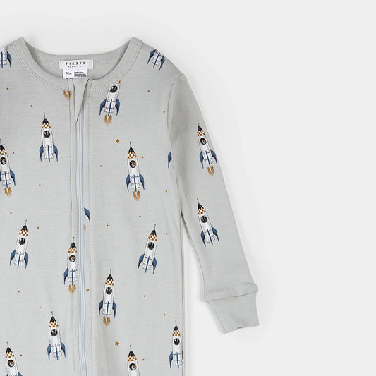 Rocket Print on Lunar Rock Convertible Sleeper | Petit Lem
