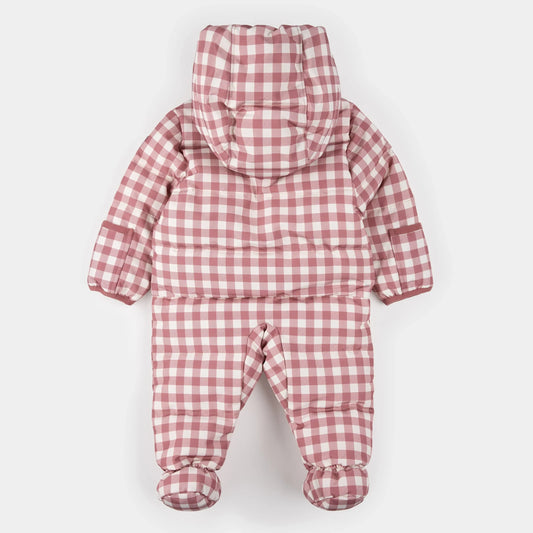 Hooded Baby Snowsuit | Plum Gingham | Petit Lem