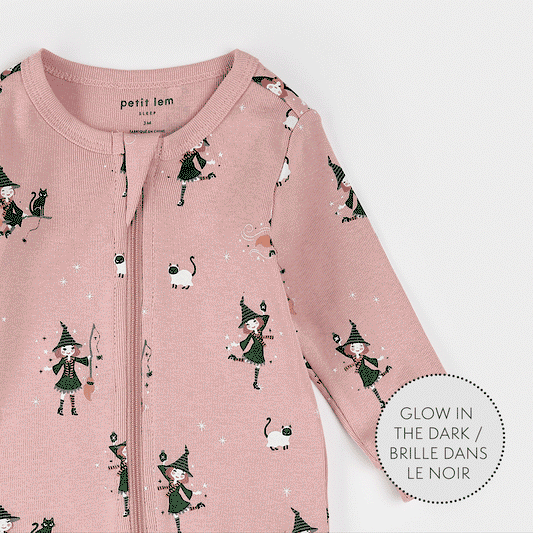 Witch Glow in the Dark Print on Pink Sleeper | Petit Lem