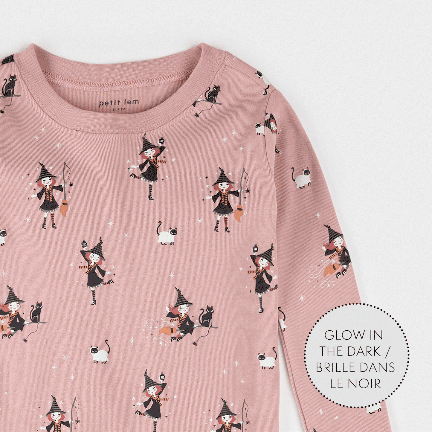 Pyjama rose imprimé sorcière phosphorescente | Petit Lem