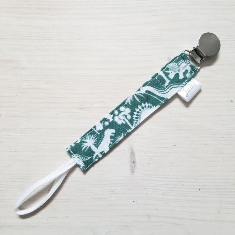 Nouveauté - Attache-suce Tissu - clip Inox - Jurassic