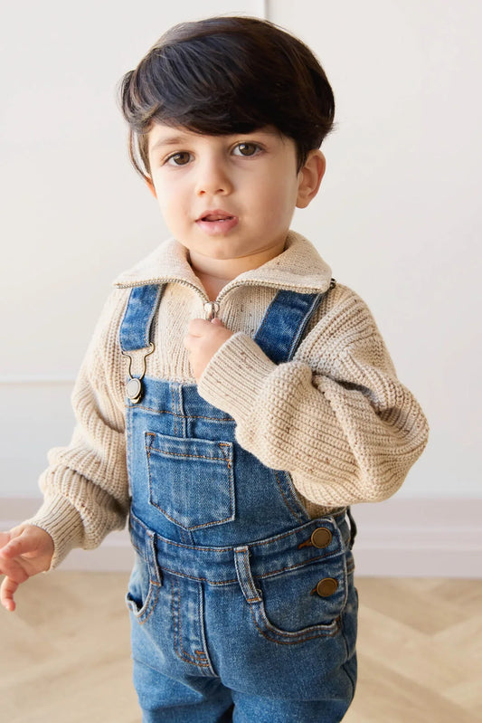 Pull demi-zip Nicholas - Flocons de faon/avoine moucheté | Jamie Kay