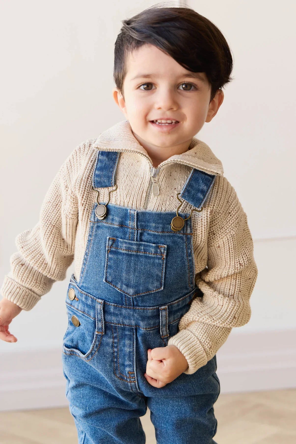 Pull demi-zip Nicholas - Flocons de faon/avoine moucheté | Jamie Kay
