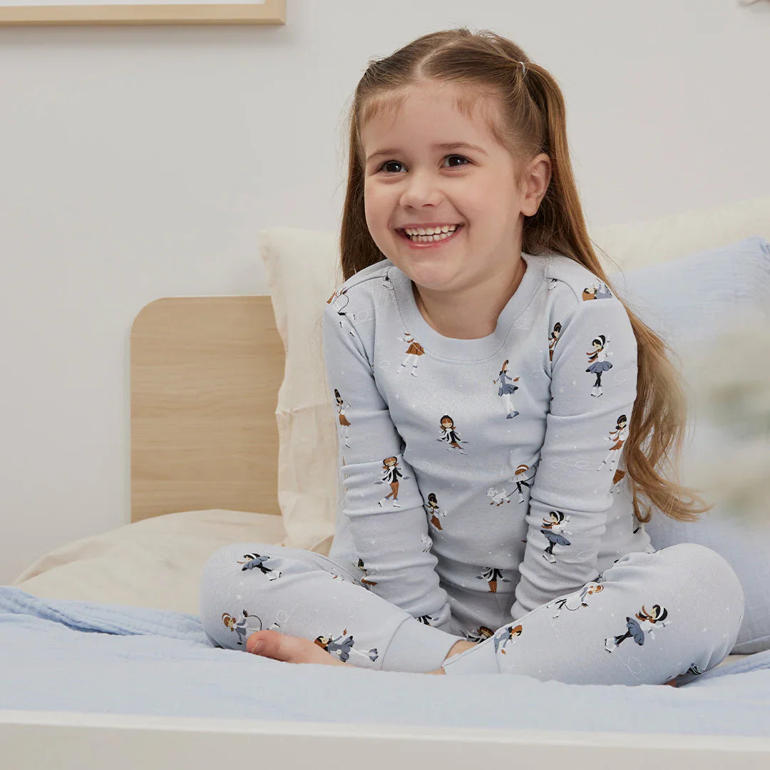 Ensemble pyjama | Imprimé patinage artistique sur bleu perle | Petit Lem