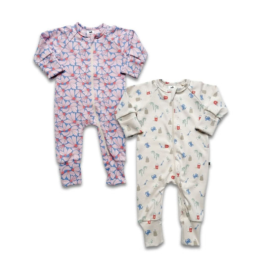 Grenouillère en bambou avec pieds et fermeture éclair pour bébé | Fleurs Salée