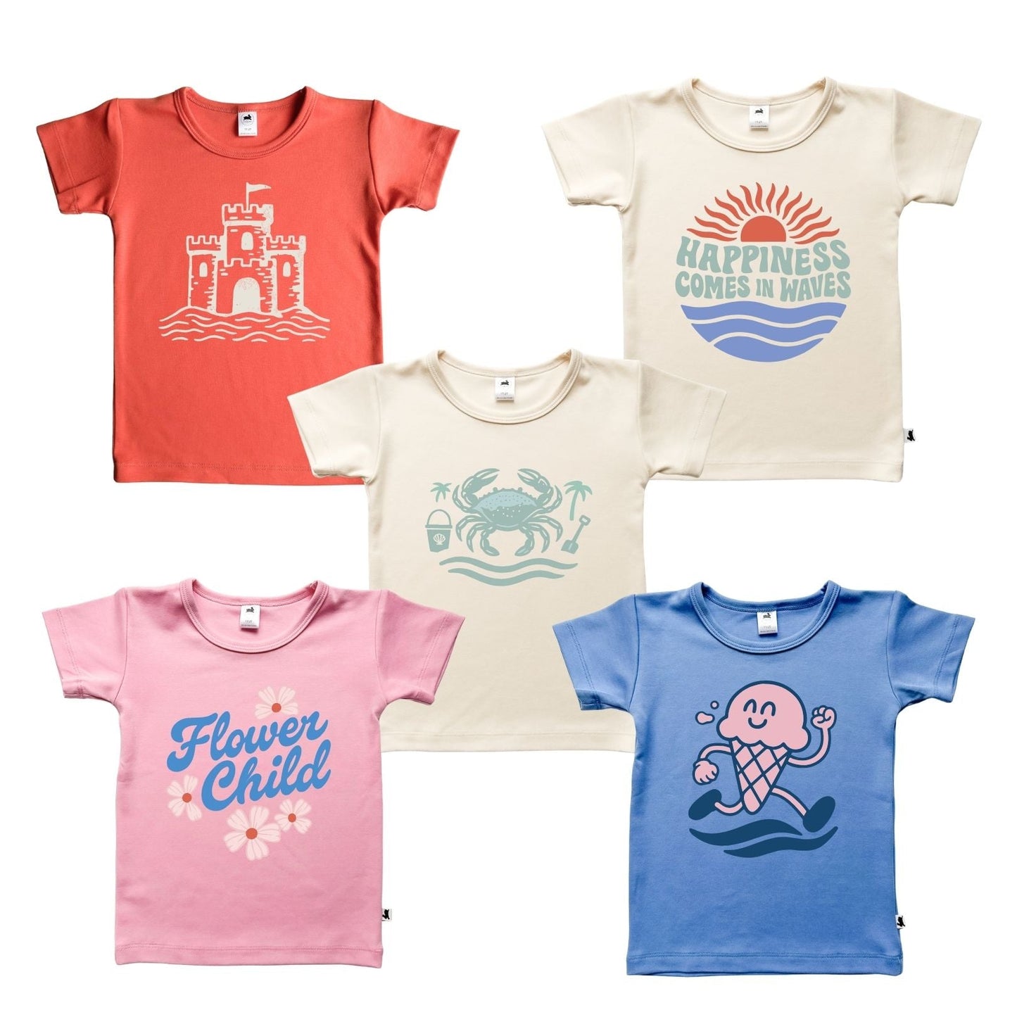 T-shirt graphique en bambou pour bébé/enfant | « Happy Crab » sur crème